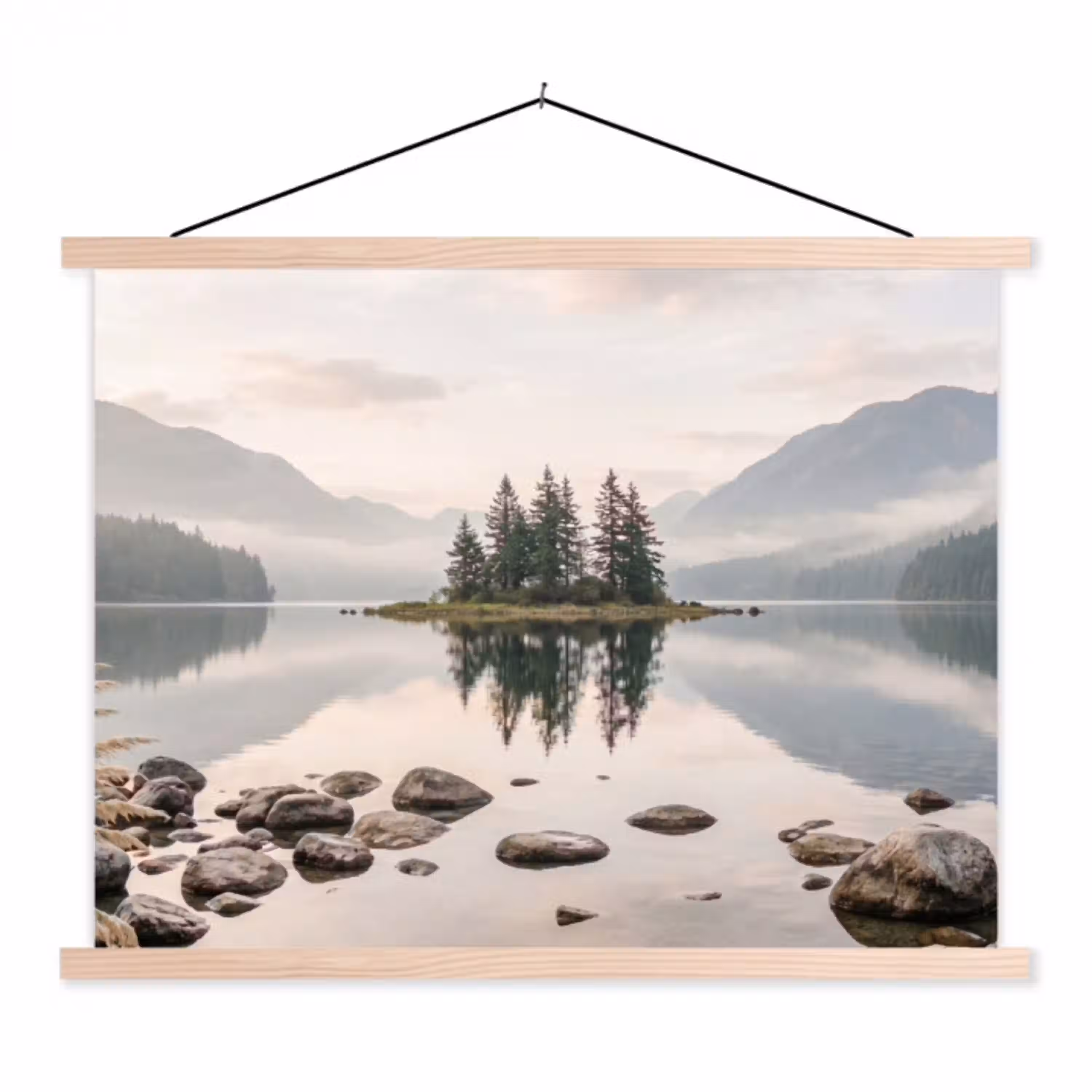 Meer - Bergen - Landschap - Groen textielposter latten blank klein -3d