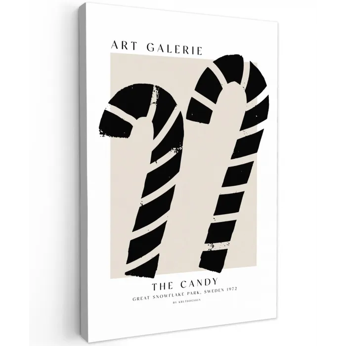 Zuurstokken - Kerst - Snoepgoed - Zwart - Feestdagen canvas 2cm klein -z3d