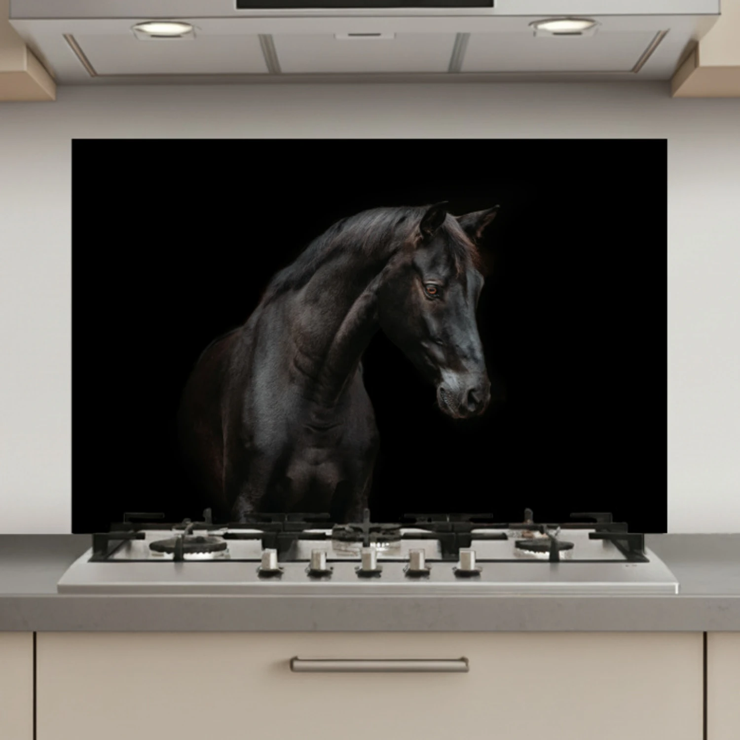 Paard - Dieren - Zwart - Portret keuken achterwand spatscherm klein -3d_website