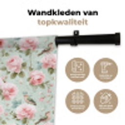 Rozen - Vogels - Pastel - Kleurrijk Wandkleed katoen klein 269 -sfeer2