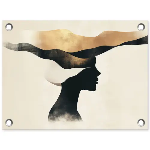 Vrouw - Golven - Zwart tuinposter los doek klein -3d
