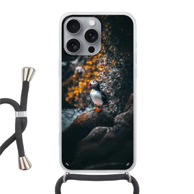 Telefoonhoesje met koord - Papegaai - Vogel - Rots - Wit