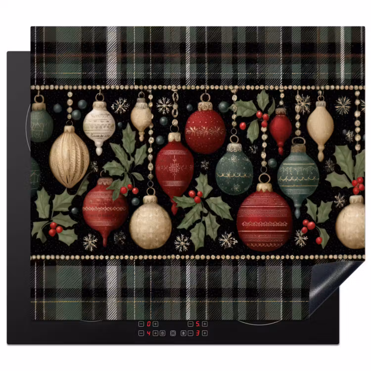 Inductie beschermer - Kerstballen - Rood - Hulsttakken - Patroon