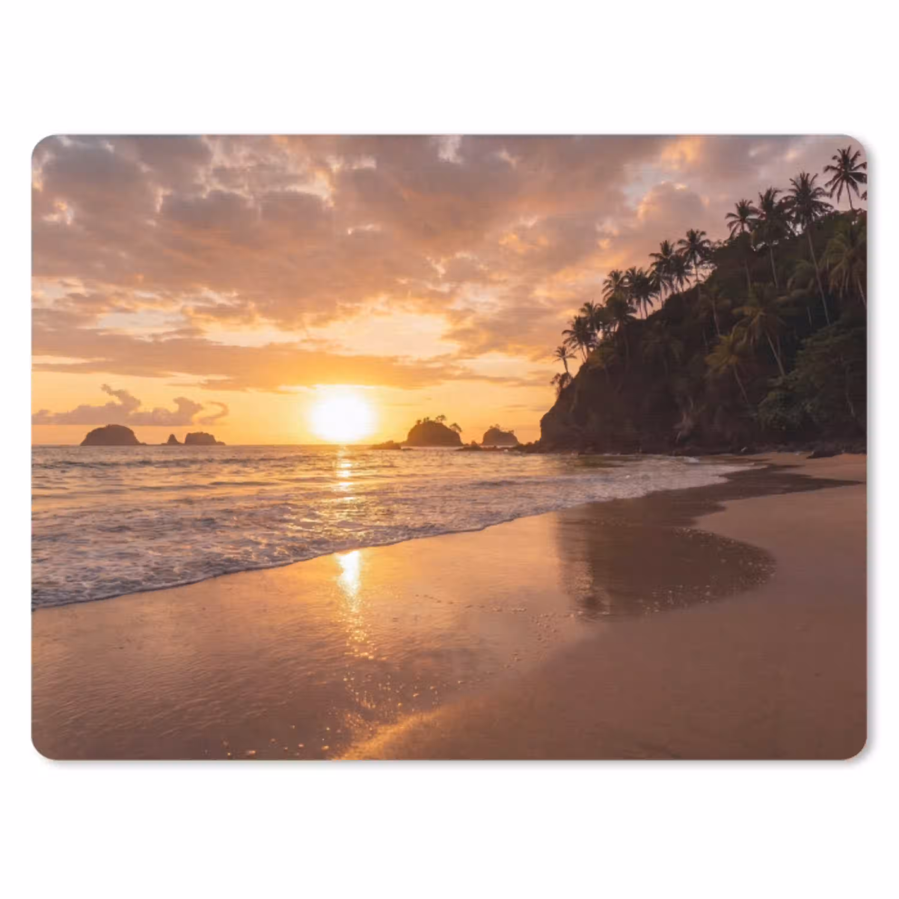 Strand - Zonsondergang - Natuur - Tropisch - Oranje muismat rubber klein -3d