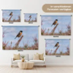 Roodborsttapuit - Heide - Paars - Natuur - Sfeervol Wandkleed katoen klein -tsfeer8_DE