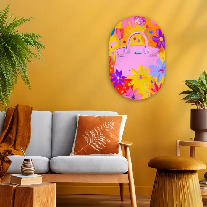 Tas - Roze - Bloemen Wandcirkel Ovaal Forex klein -sfeer4