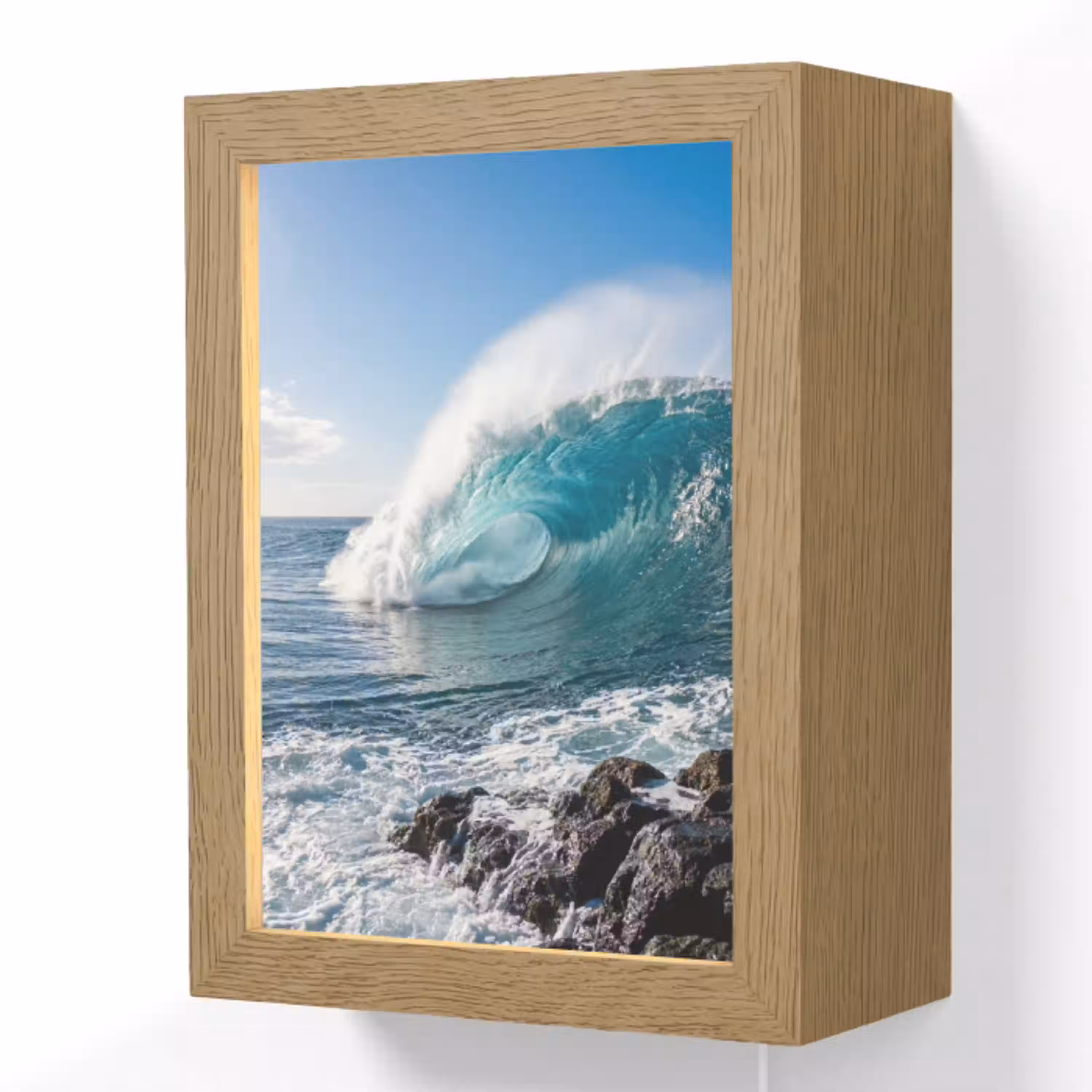 Golf - Oceaan - Brekend - Water - Blauw Light Box met kabel (Wandlamp) klein -3d