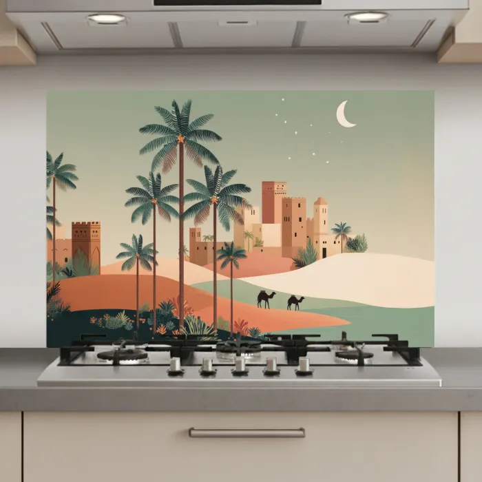Nachtlandschap - Kamelen - Sterren - zandduinden keuken achterwand spatscherm klein -3d_website