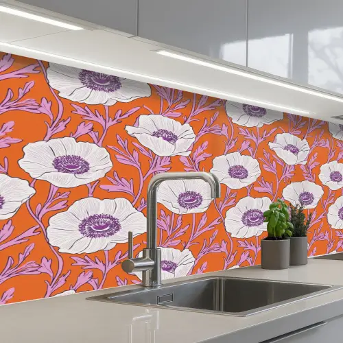Bloemen - Grafisch - Oranje keuken achterwand 2 middel 871 -3d_schuin