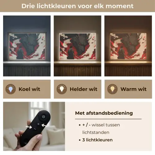Krijger - Draak - Zwart - Rood - Rook Light Box met batterij (Wandlamp) middel -USP_lichtkleurNL