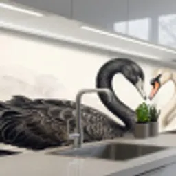Zwanen - Hartvorm - Dieren keuken achterwand 2 middel -3d_schuin
