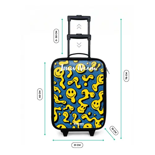 Smiley - Geel - Blauw Kinderkoffer - Zwart klein -productfoto_formaten