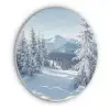 Winterlandschap - Natuur - Berg - Bomen - Sneeuw Akoestische PET Vilt - Rond klein -3d