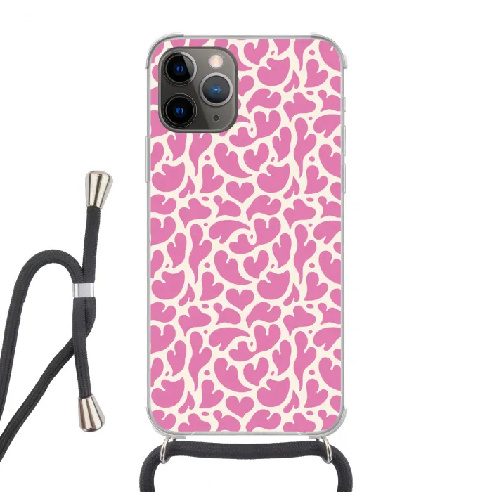 Hartjes - Print - Roze - Wit Hoesje iPhone 12 Pro met koord klein -3d