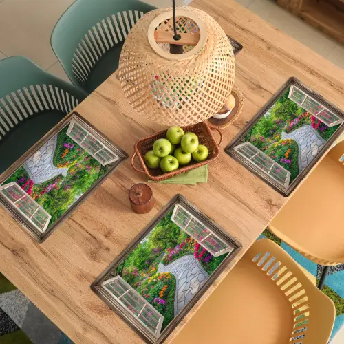 Doorkijk - Bloemen - Tuinpad - Natuur - Raam Placemat vinyl groot -zzsfeer5_Kitchenyeah-website