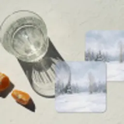 Bospad - Dennen - Sneeuw - Winter - Rustgevend onderzetter kurk middel -sfeer4