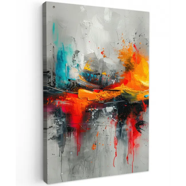 Moderne kunst - Oranje - Grijs - Abstract canvas 2cm klein -z3d