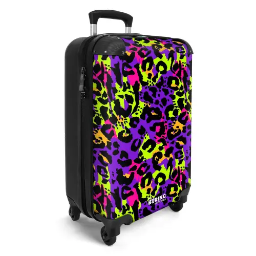 Neon panterprint op paars met kleurrijke accenten NBS - Handbagage koffer - Volwassenen Unisex middel -productfoto_3d