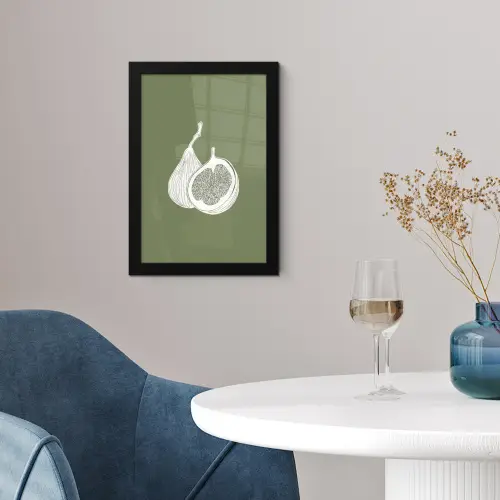 Vijgen - Minimalistisch - Getekend - Mosgroen fotolijst zwart zonder passe partout klein -sfeer4
