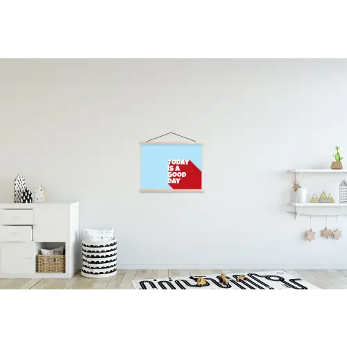 Today is a good day - Rood - lichtblauw textielposter latten blank klein -kinderkamer