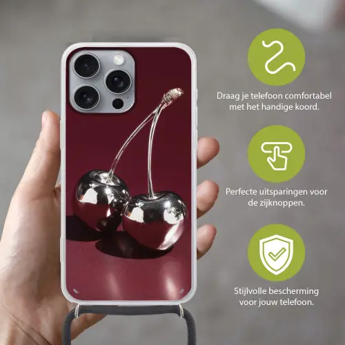 Kersen - Glanzend - Bordeaux Hoesje iPhone 16 Pro Max met koord klein -sfeer2_NL