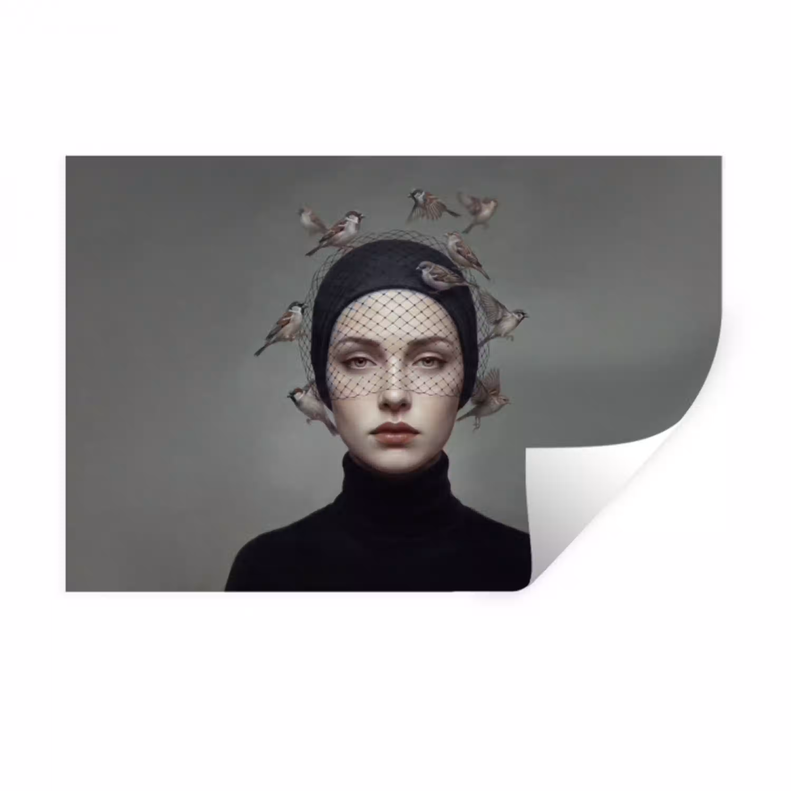 Portret - Vogels - Zwart Muursticker klein -3d