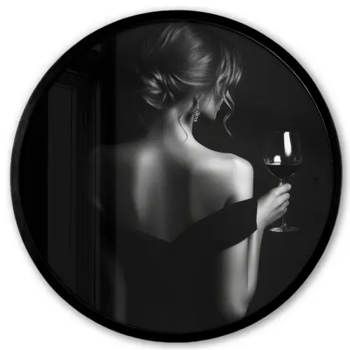 Vrouw - Wijn - Jurk Fotolijst rond zonder passe partout klein -3d