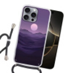 Heuvels - Paars - Mist - Zon Hoesje iPhone 16 Pro Max met koord klein -sfeer1
