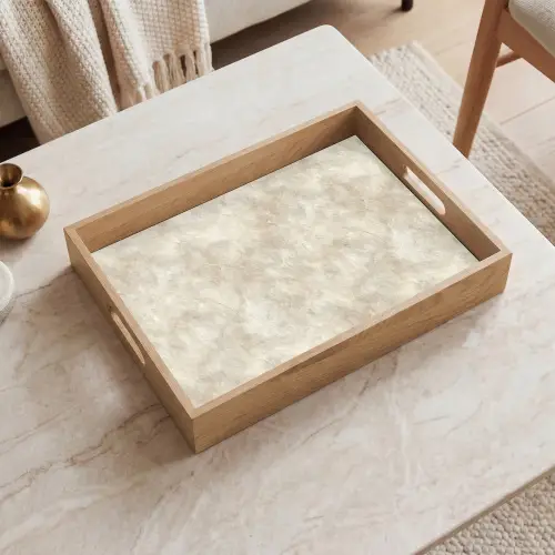 Beige - Reliëfstructuur - Natuursteen Dienblad Rechthoek middel 911 -sfeer1