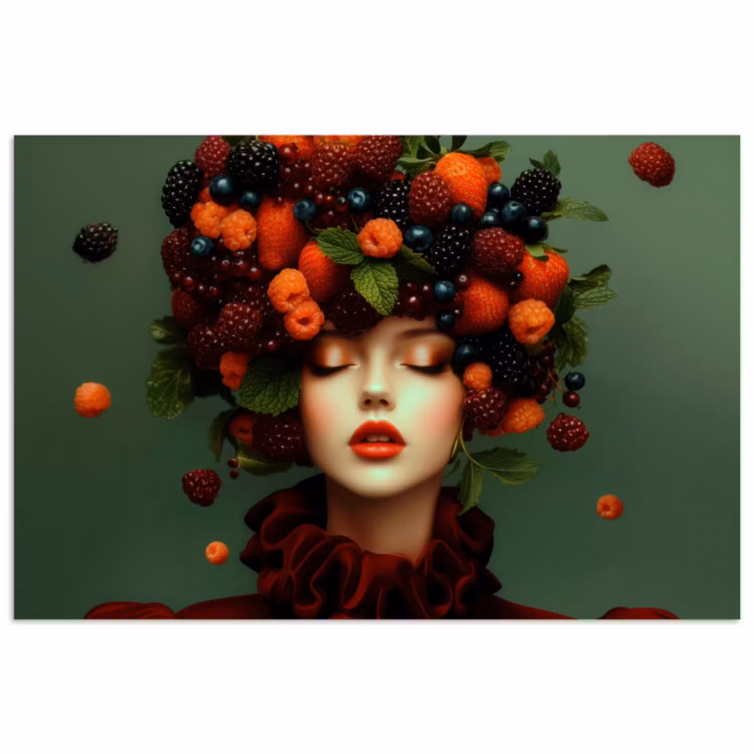 Vrouw - Aardbeien - Frambozen - Bramen - Bessen poster papier klein -3d