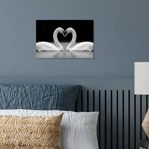 Zwanen - Hart - Zwart - Wit poster papier klein -sfeer2