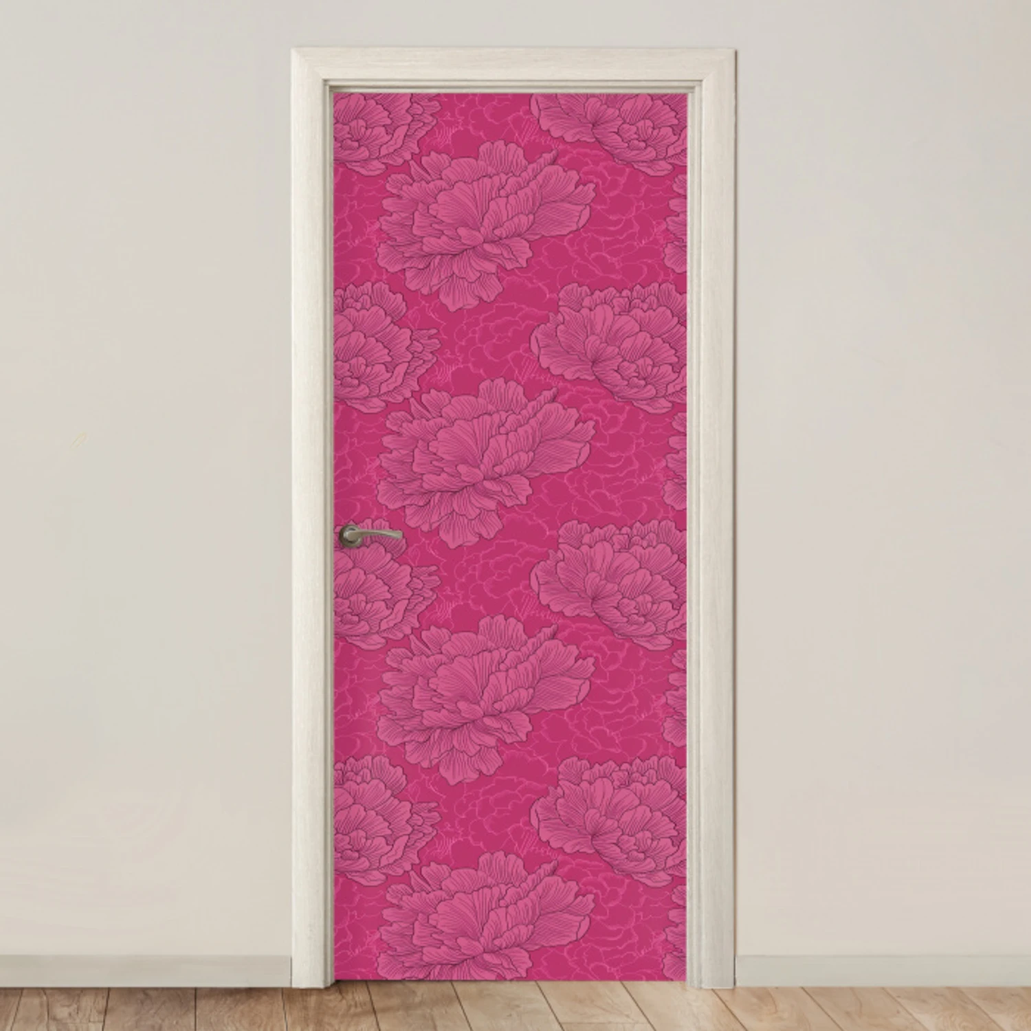 Pioenrozen - Energiek - Roze deurposter klein 289 -3d_beige