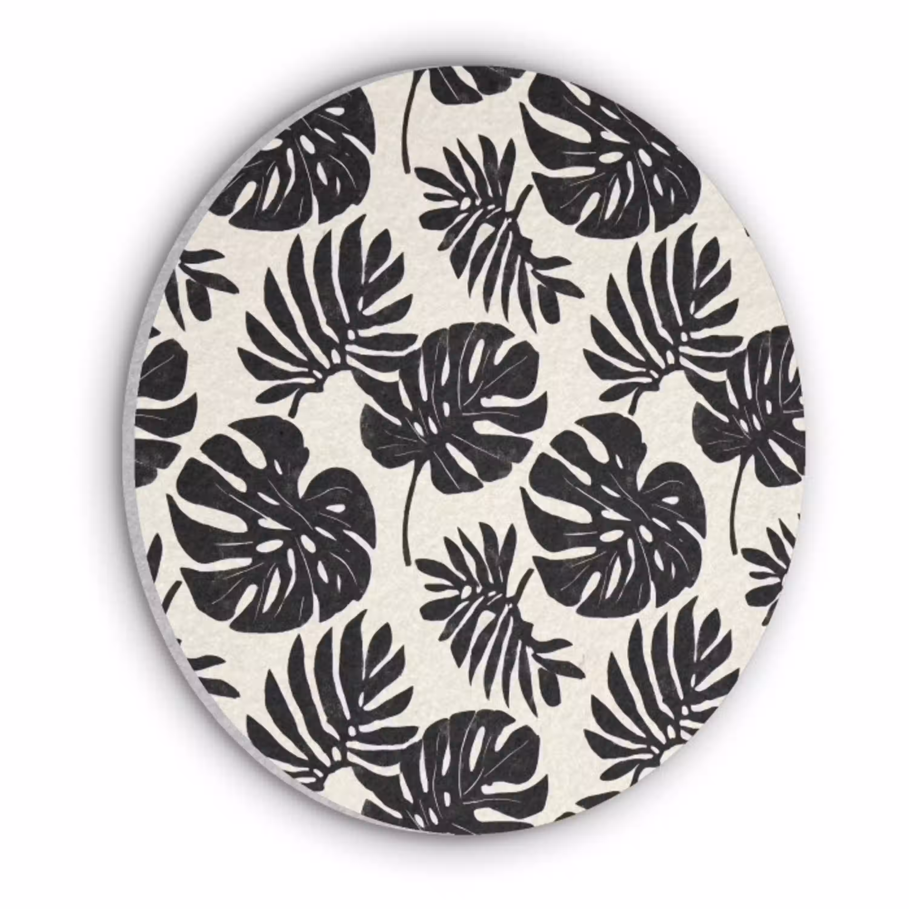 Modern - Monstera - Zwart Akoestische PET Vilt - Rond klein 838 -3d
