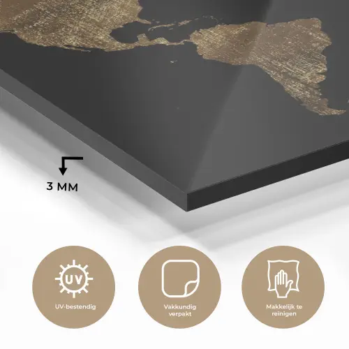 Wereldkaart - Goud - Luxe - Aarde - Zwart plexiglas 5mm klein -sfeer2