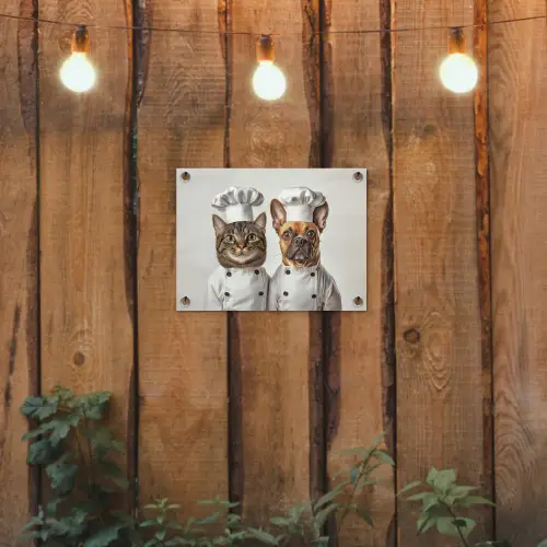Kat - Hond - Kokskleding tuinposter los doek klein -sfeer1