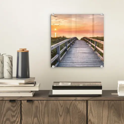 Zonsonderang - Zee - Pad - Gras - Duin - Vogels plexiglas 5mm klein -sfeer1