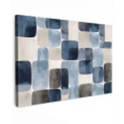 Patroon - Blauw - Vierkanten Tuinposter op houten frame 2 cm dik klein -3d