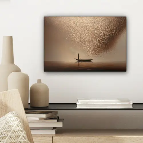 Bootje - Blaadjes - Goud - Water canvas 2cm klein -sfeer6