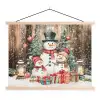 Sneeuwpop - Familie - Kleurrijk textielposter latten blank klein -3d