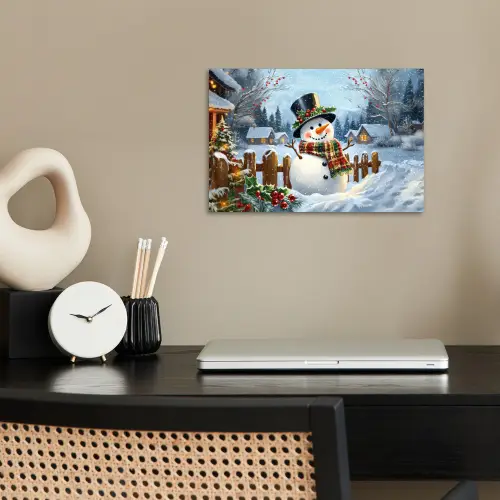 Sneeuwpop - Winterdorp - Kleurrijk poster papier klein -sfeer1