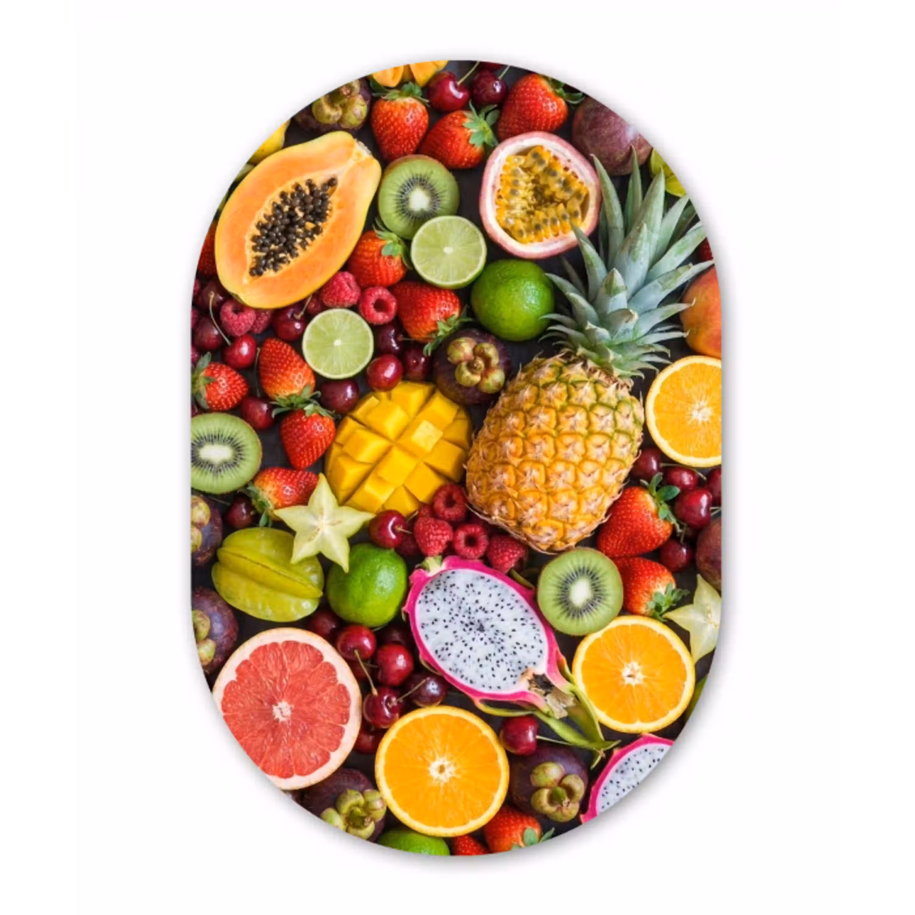 Fruit - Assortiment - Vers - Gezond - Kleurrijk Wandcirkel Ovaal Aluminium middel -3d