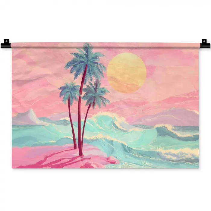 Palmbomen - Golven - Zee Wandkleed katoen klein -zz3d