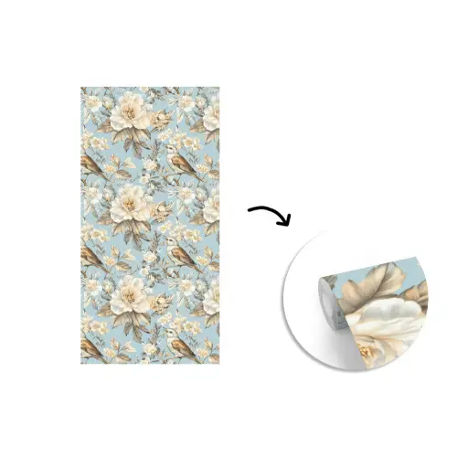 Botanisch - Zangvogel - Blauw fotobehang vinyl groot 64 -3d