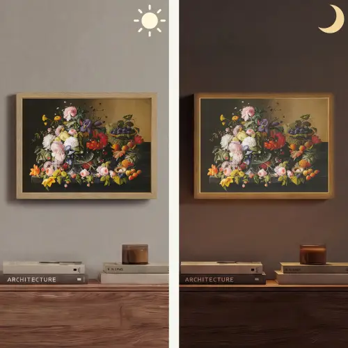 Stilleven met bloemen en fruit - Kunstwerk - Oude meesters Light Box met batterij (Wandlamp) middel -sfeer3
