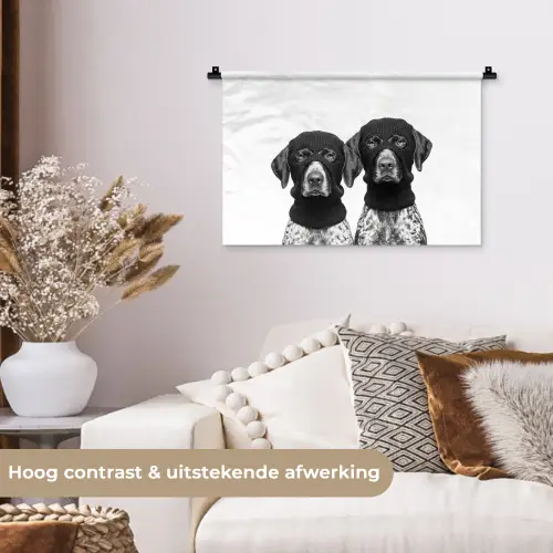 Honden - Bivakmuts - Zwart - wit Wandkleed katoen klein -sfeer1