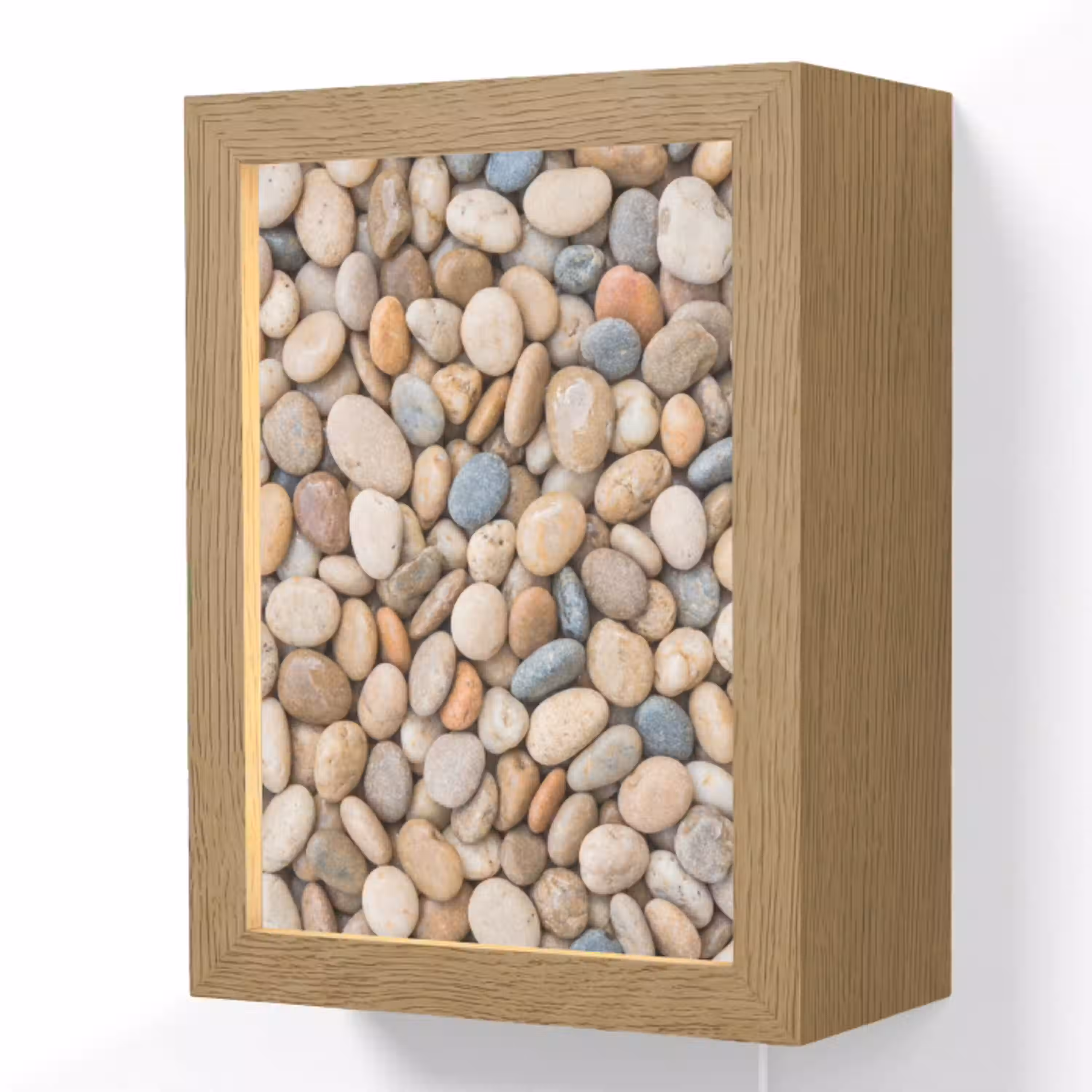 Kiezelstenen - Natuur - Textuur - Beige - Grijs Light Box met kabel (Wandlamp) klein -3d