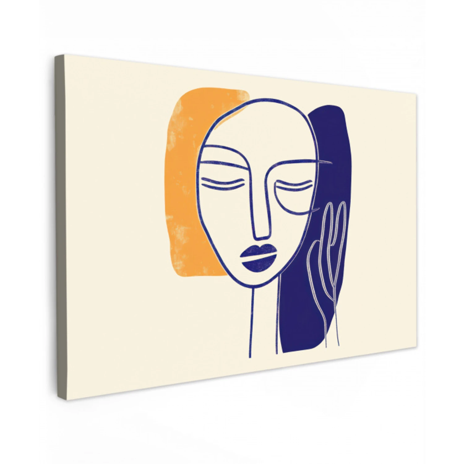 Minimalistisch - Gezicht - Hand - Oranje - Blauw canvas 2cm klein -z3d