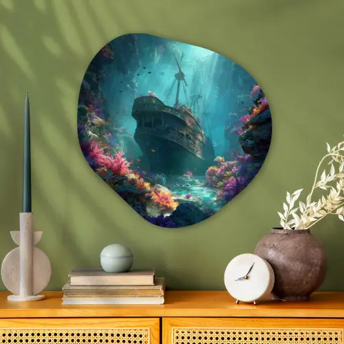 Schip - Hout - Koraalriffen - Zonlicht Wandcirkel Organisch Plexiglas middel -sfeer2