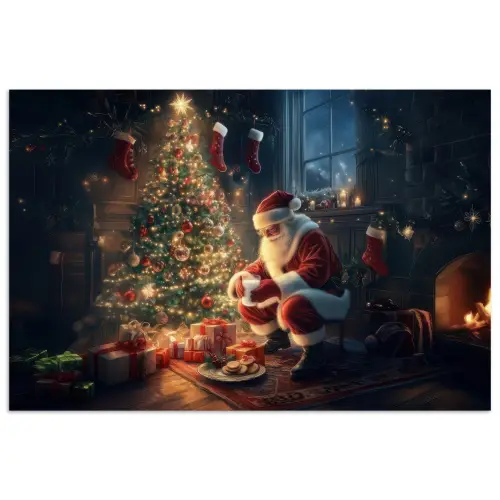 Kerstman - Haard - Donker poster papier klein -3d