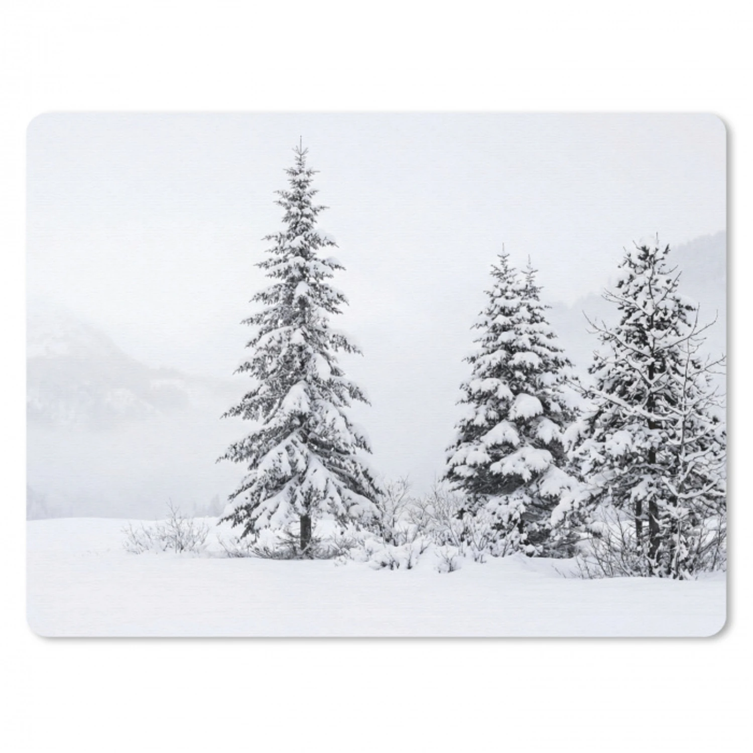 Fijnsparren - Sneeuw - Winter - Landschap - Stilte muismat rubber klein -3d